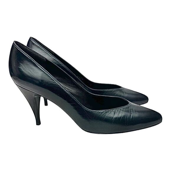 Stuart Weitzman Classic Navy Blue Leather Pumps Size 8 B New Scratches on Sole - Picture 5 of 10